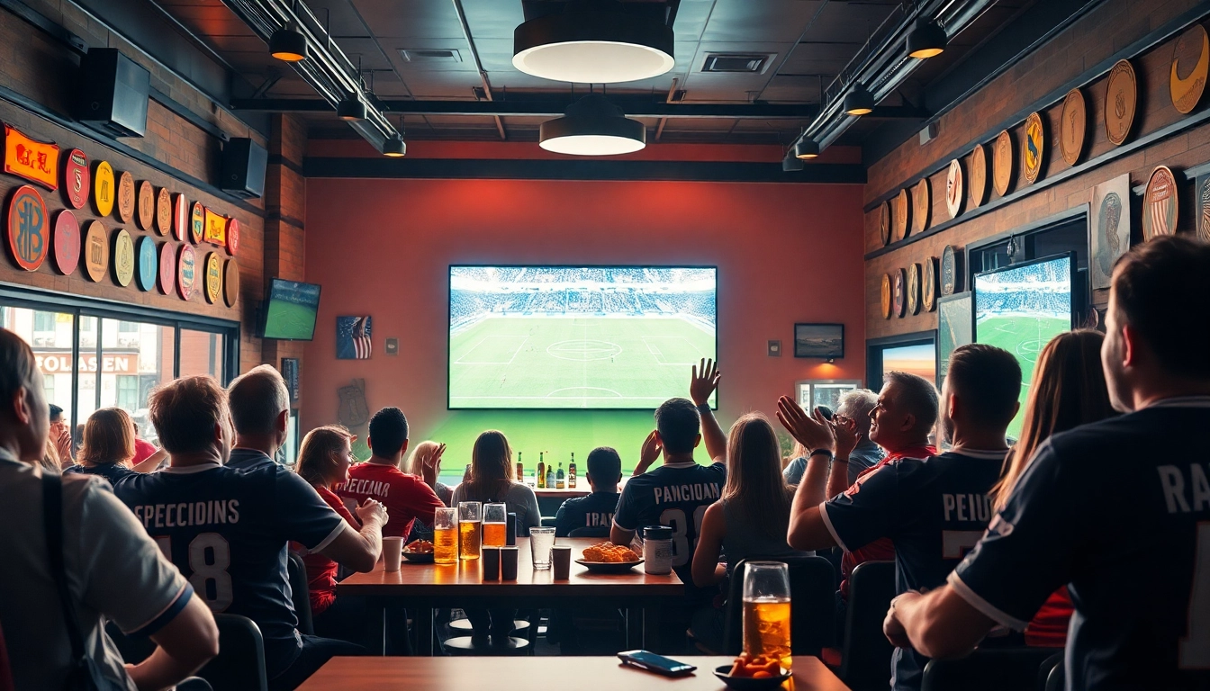Cakhia TV live football viewing experience in a vibrant sports bar atmosphere.