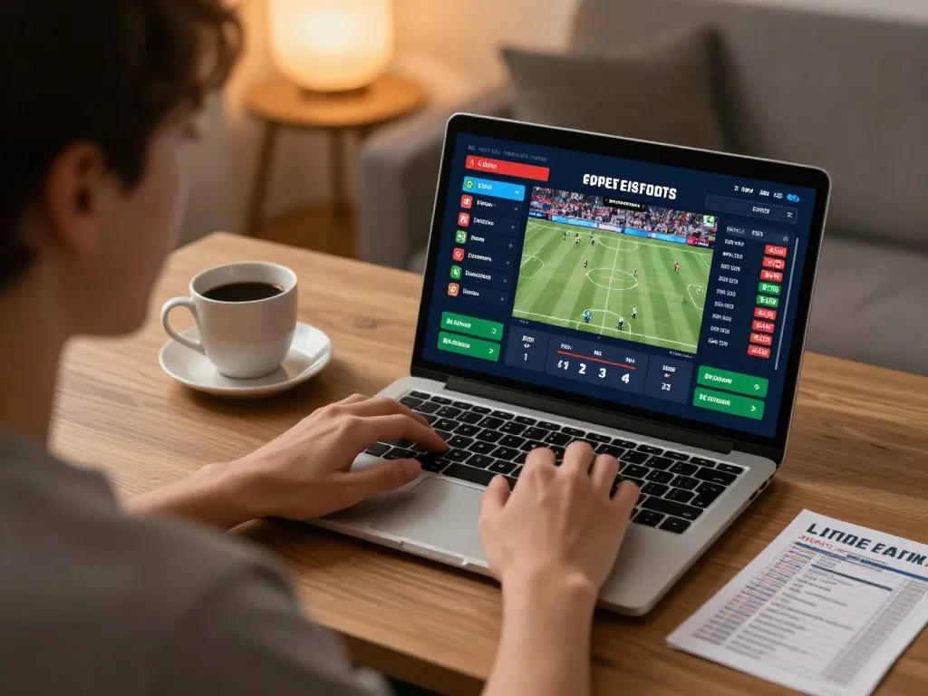 river4 user engaging in live sports betting with odds displayed on laptop screen, intimate home office setting