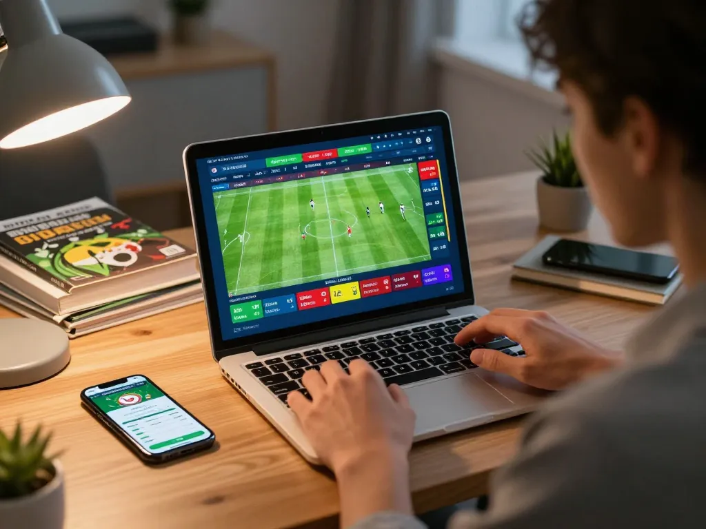 Engaging sports betting moment at hay88x with laptop showing live odds and strategy.