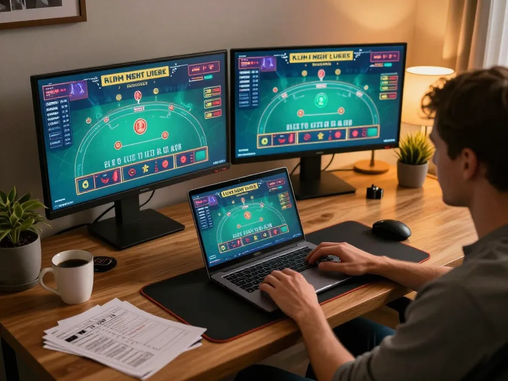 Player enjoying strategic blackjack gameplay at home with TG88 online casino interface visible