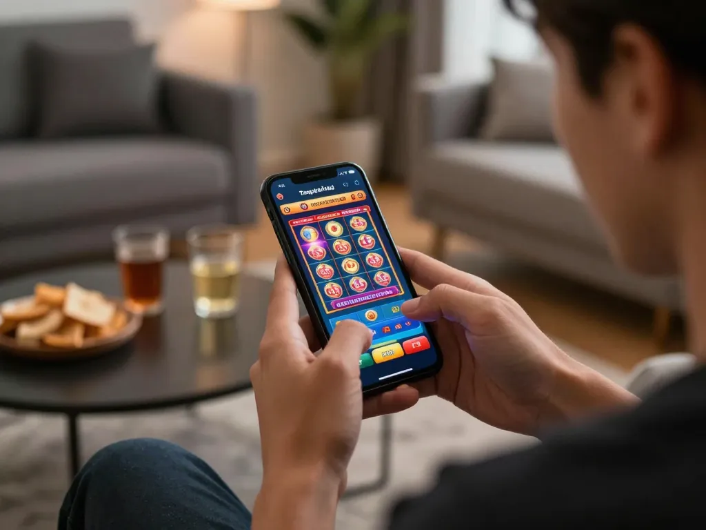 Engaging gameplay at Trang chủ PUB88 using mobile casino app in a cozy setting.