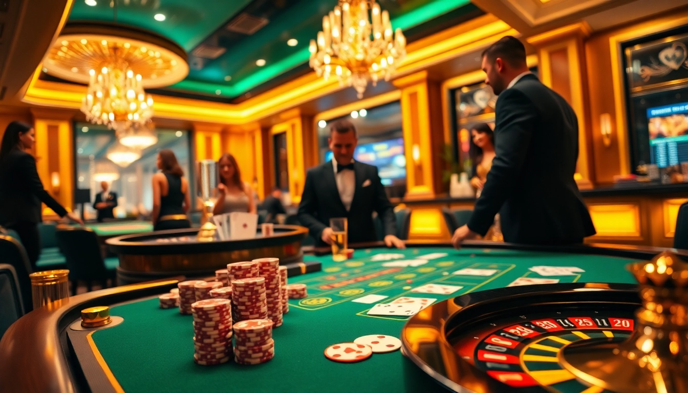 Gamblers strategizing at the qh88 casino table, featuring poker chips and cards.