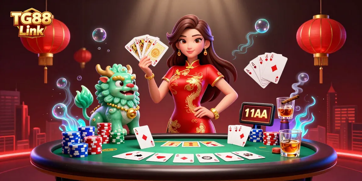 Experience the excitement of gambling at TG88 Link with a vibrant casino scene featuring dramatic characters and game elements.