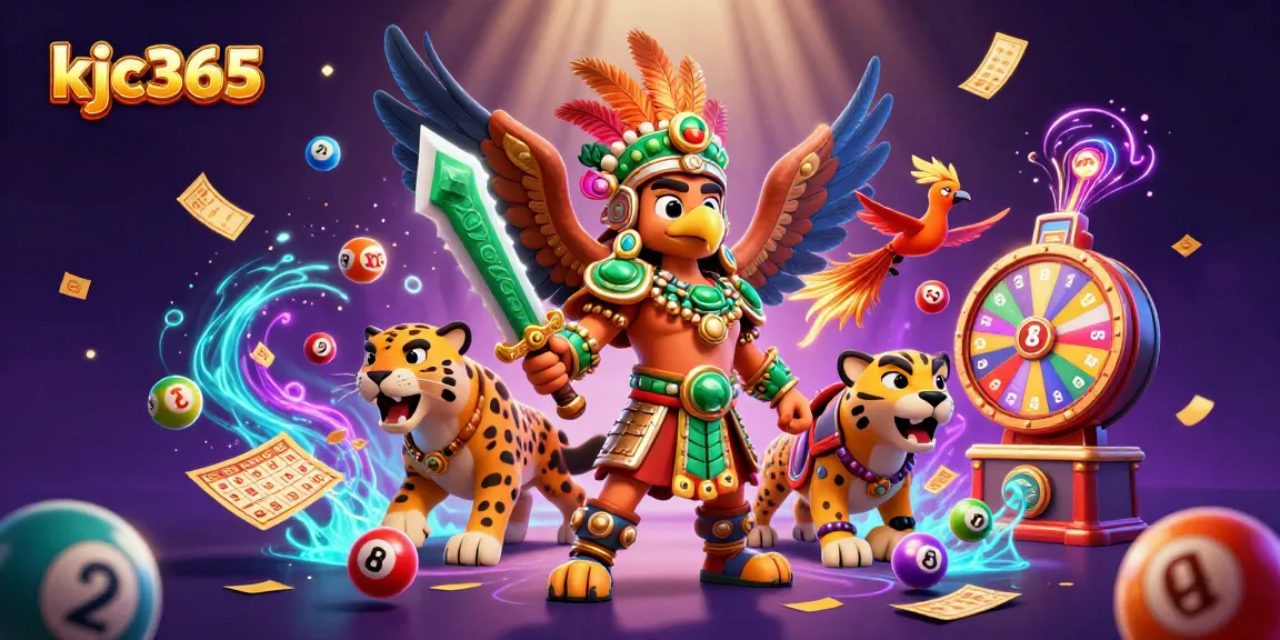 Win big with kjc365 in a vibrant 3D lottery scene filled with excitement and action.
