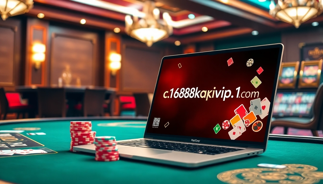 Engaging scene at c168okvip1.com with luxurious casino elements, including poker chips and a roulette wheel.