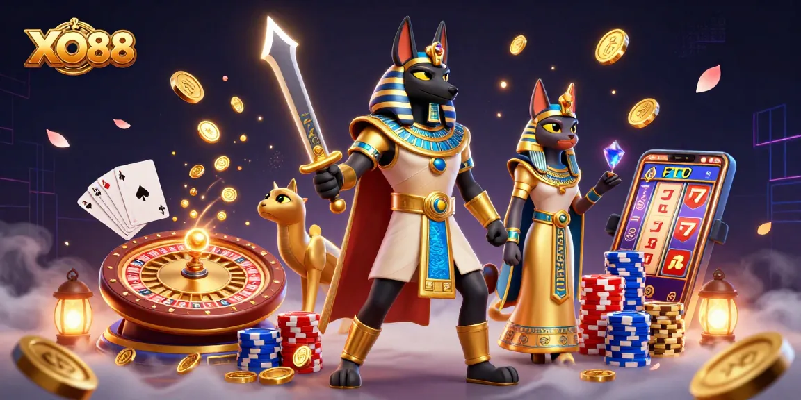 Experience thrilling wins at XO88 with a vibrant 3D illustration showcasing dynamic casino elements.