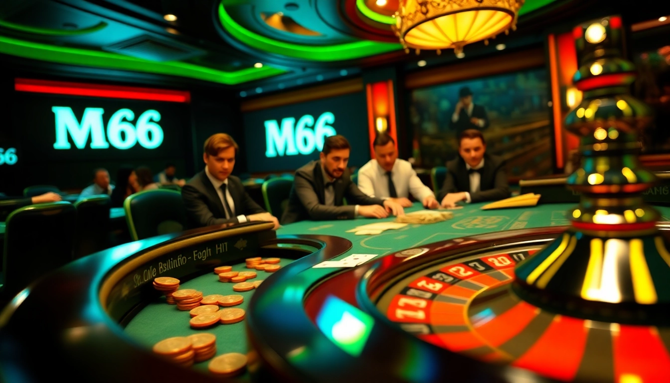 Players engaged at an MB66 poker table in an exhilarating casino atmosphere.