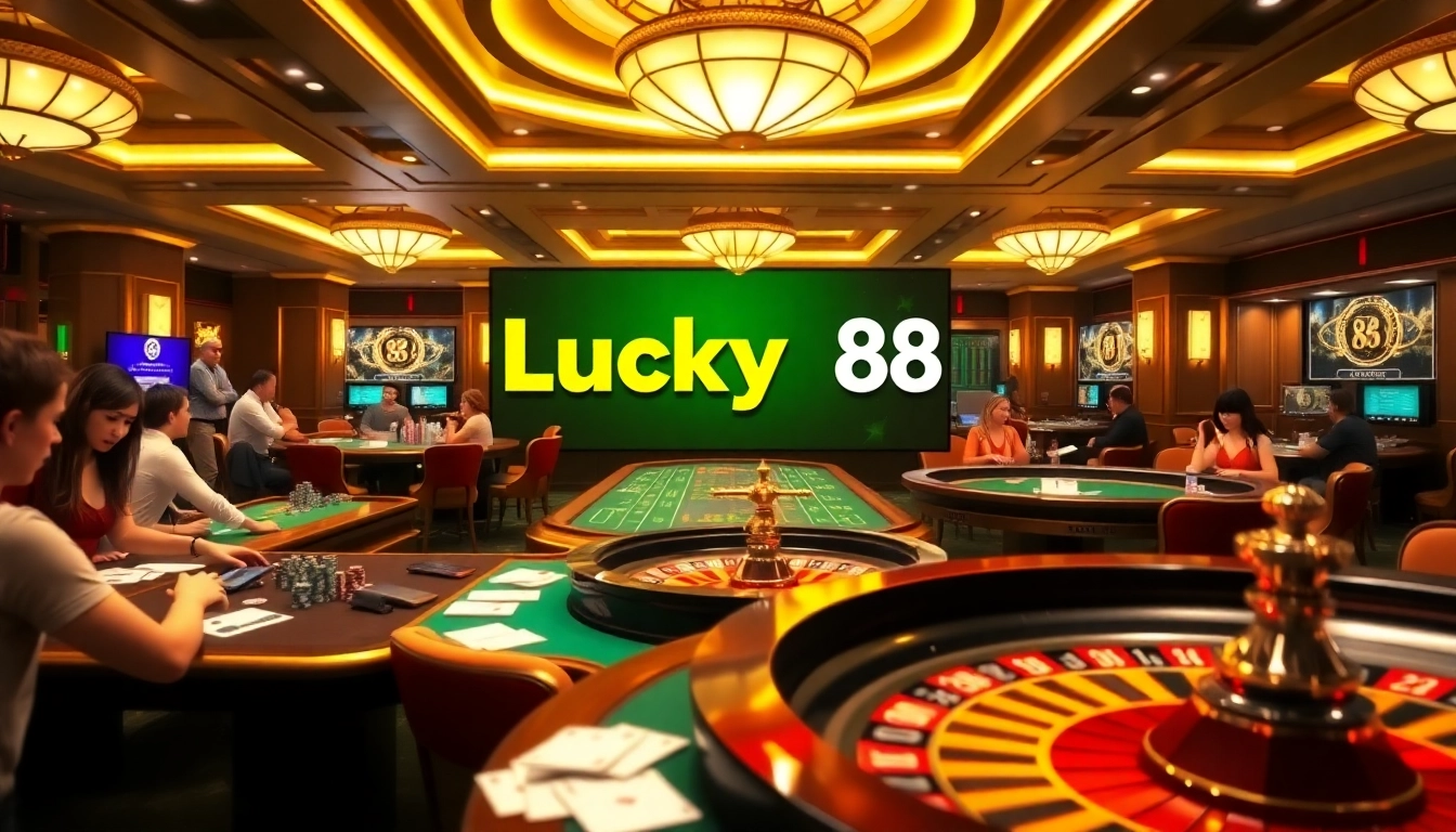 Exciting Lucky88 gaming experience with casino tables, chips, and online interface.