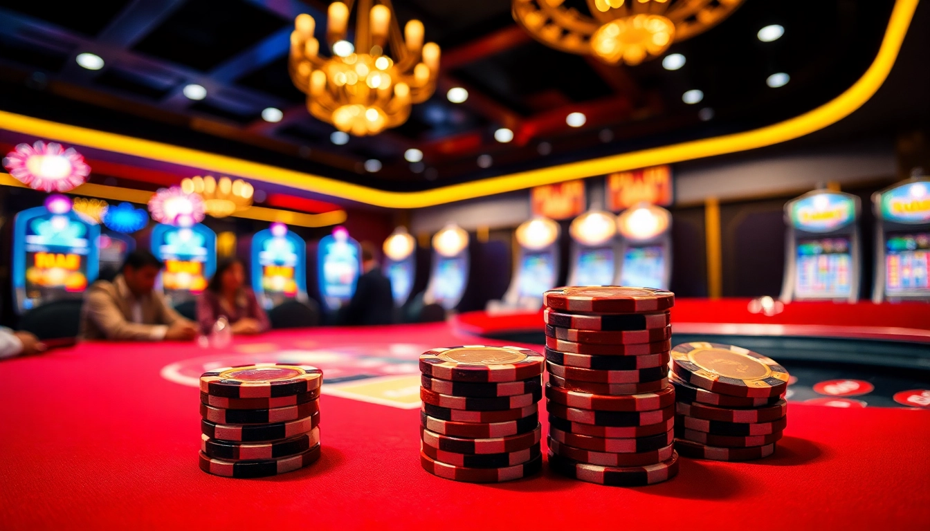 Experience the thrill of king 88 at an exciting casino table featuring glamorous lights and poker chips.