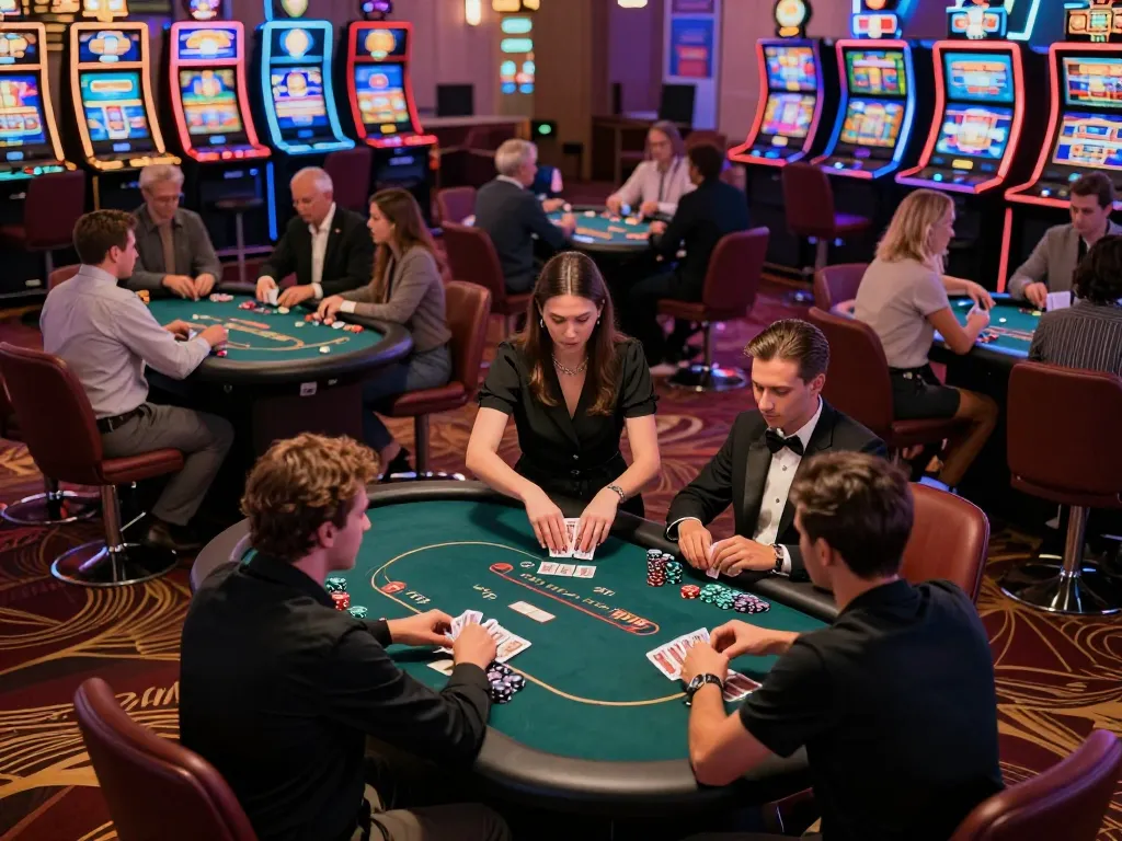 Engage in strategic poker gameplay at DA88 online casino, showcasing vibrant casino floor excitement.