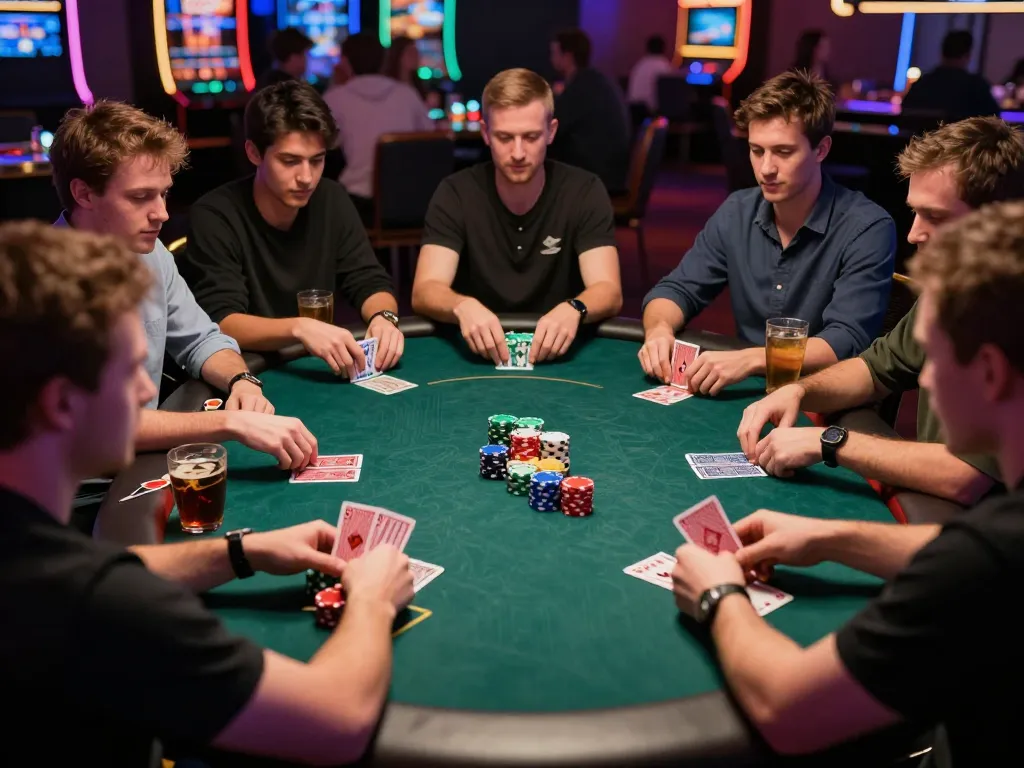 Players strategizing in an intense poker game at a sunwintop casino night.