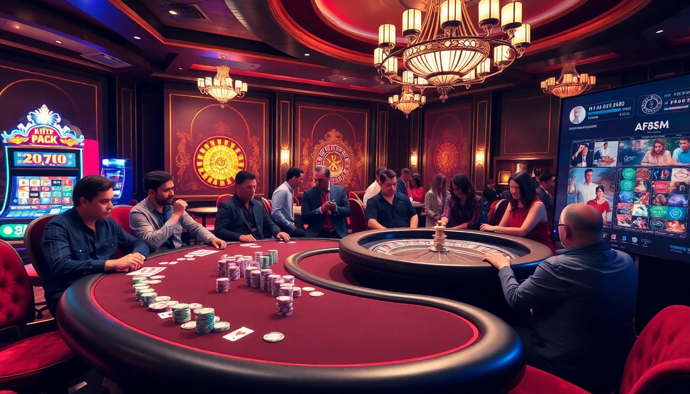 Engaging in high-stakes poker at AF88 casino with vibrant chips and glowing slot machines.