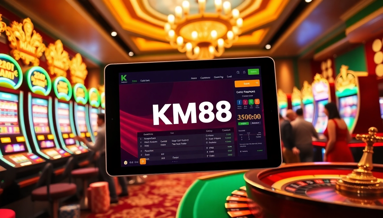 Experience the thrill of online gaming at KM88 with vibrant casino visuals.