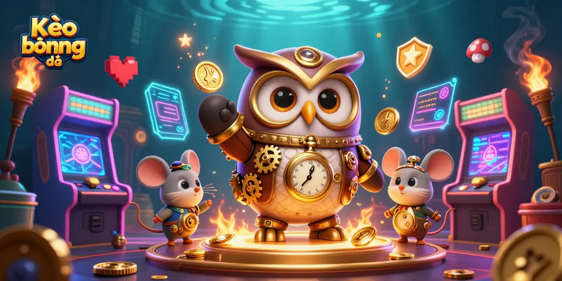 Kèo bóng đá offers thrilling betting experiences with an energetic owl and mouse in a vibrant casino scene.
