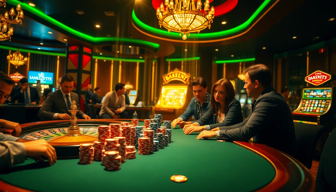 Gamble at a vibrant casino table packed with excitement at https://rr9977.com/ featuring poker chips and a spinning roulette wheel.