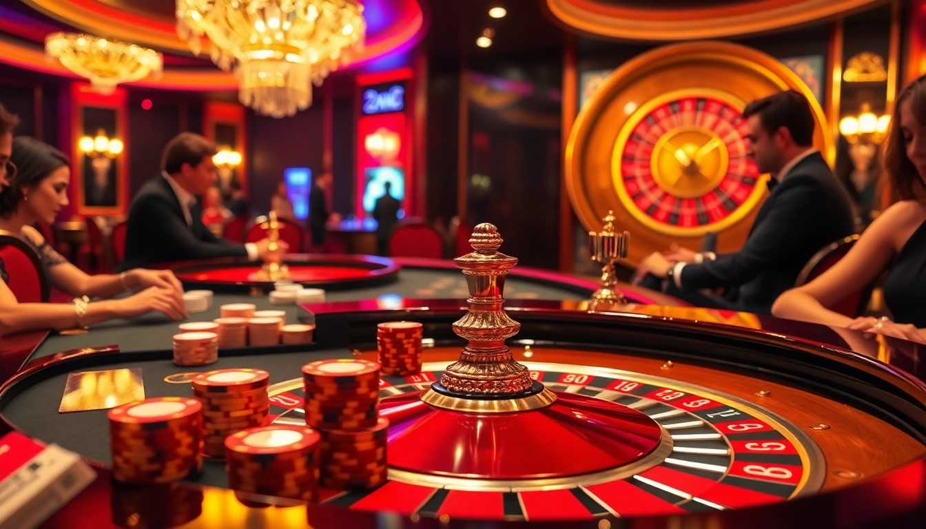 Exciting casino atmosphere with roulette table at https://mm88.agency/ showcasing vibrant gaming action.