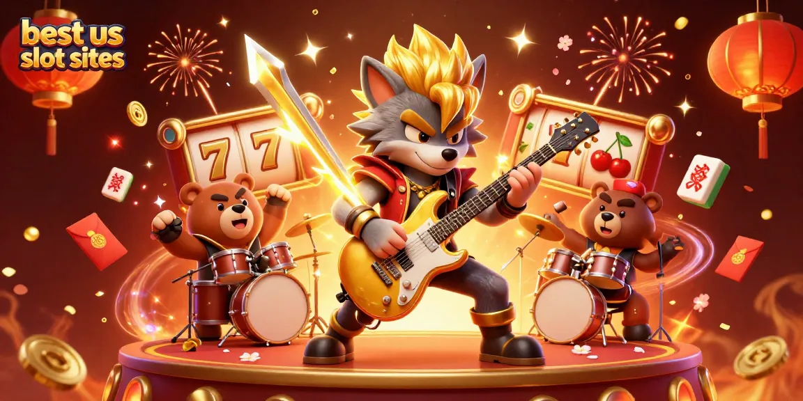 Experience excitement at the best us slot sites with vibrant slot reels and lively casino characters.