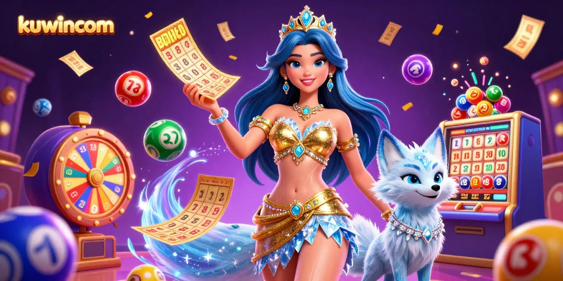 Kuwincom offers exciting lottery and casino games, highlighted by vibrant lottery balls and festive casino elements.