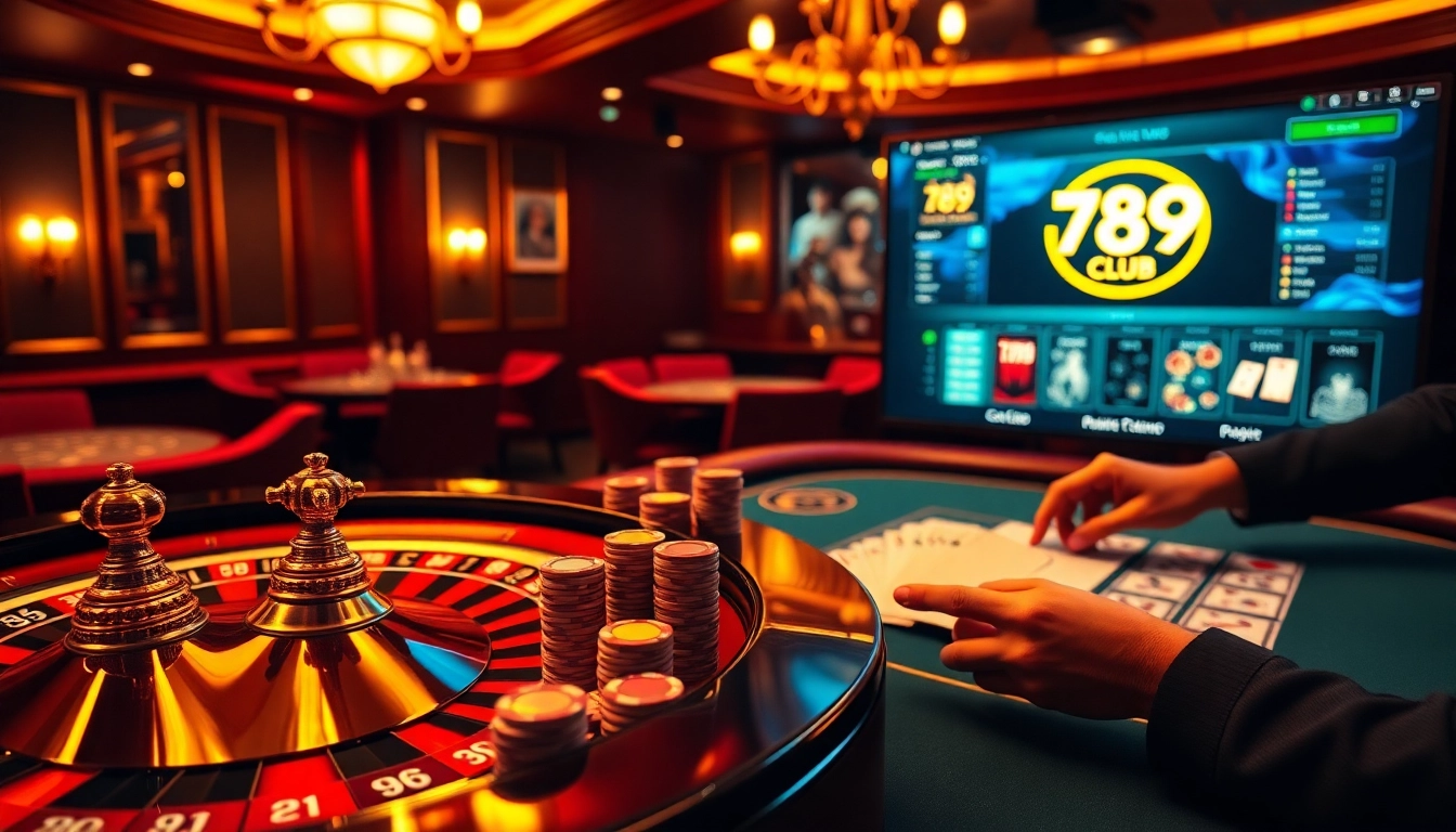 Experience thrilling gameplay at 789club with lively poker tables and vibrant casino elements.