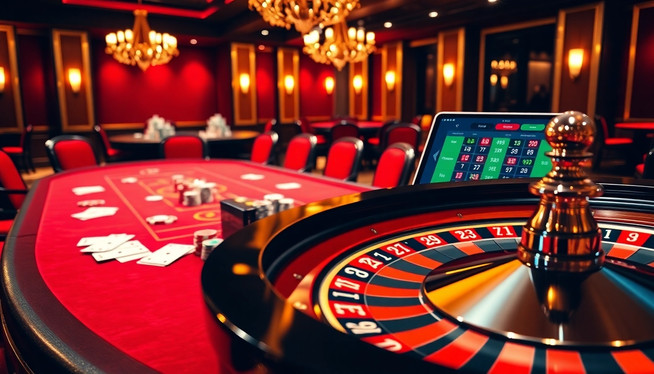 Exciting roulette and poker scene highlighting nk88.bio, featuring vibrant colors and casino atmosphere.