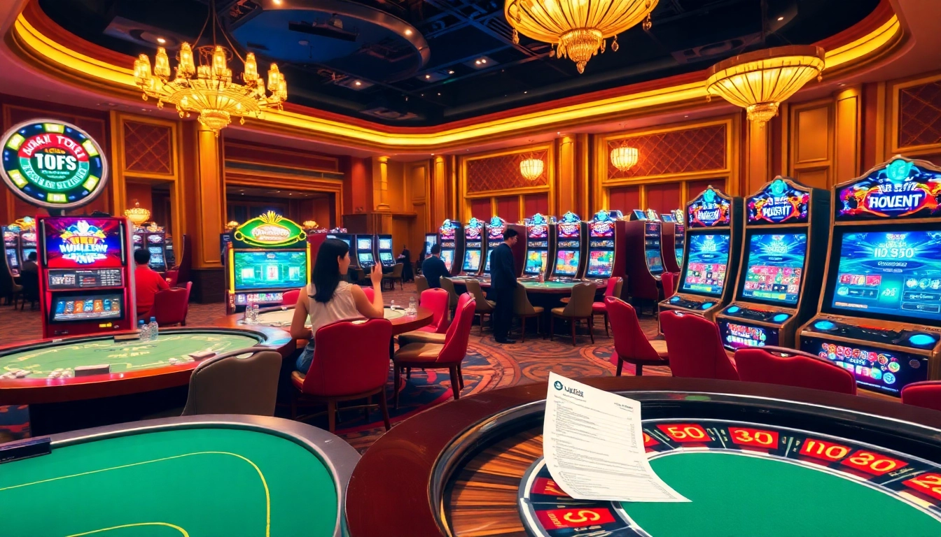 players enjoying the exciting atmosphere at uu88vn.com casino with vibrant slots and poker tables