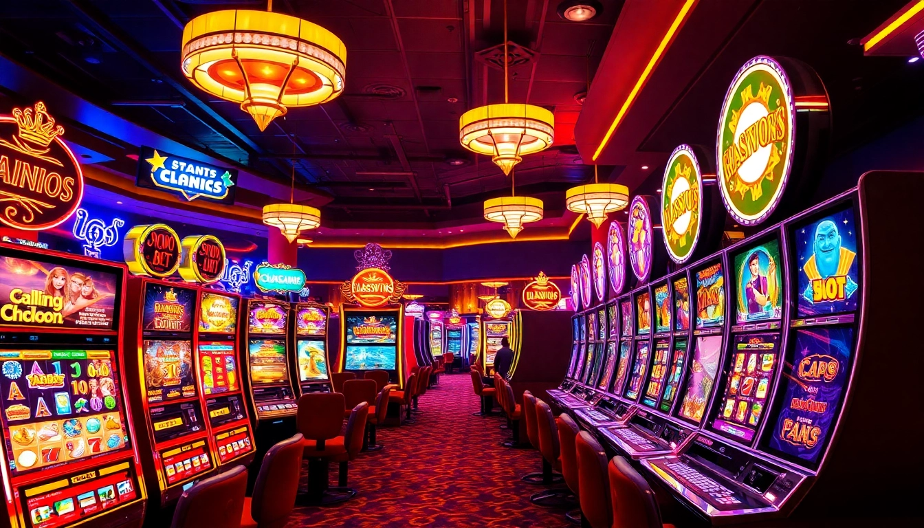 Experience the excitement of a Slot Game with colorful machines and players at a bustling casino.