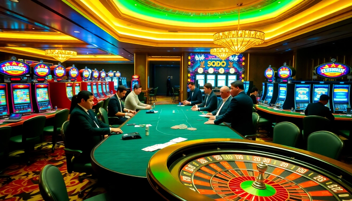 Exciting gambling action at SODO Casino with vibrant tables and luxurious decor.