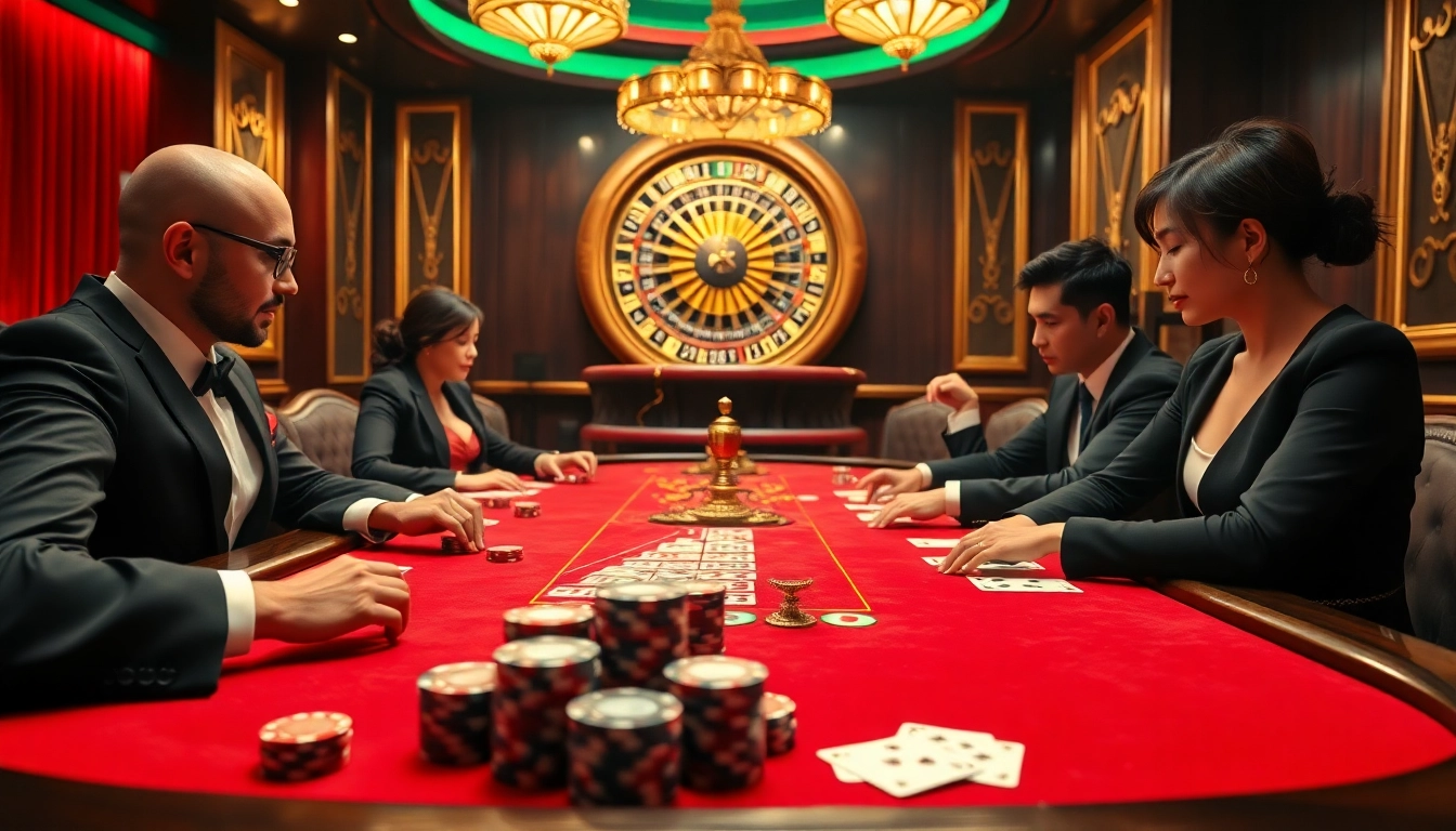 Players enjoy a thrilling poker game at the 888VI casino table, featuring vibrant chips and elegant cards.