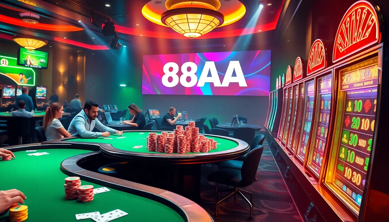 Experience thrilling online gambling at 88AA with engaging games and vibrant casino visuals.