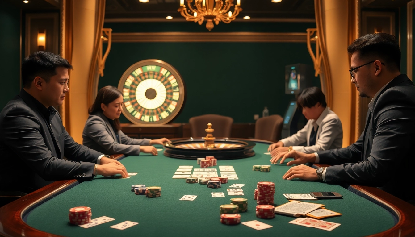 Engaged players at a poker game embodying the thrill of gambling at 888VND.