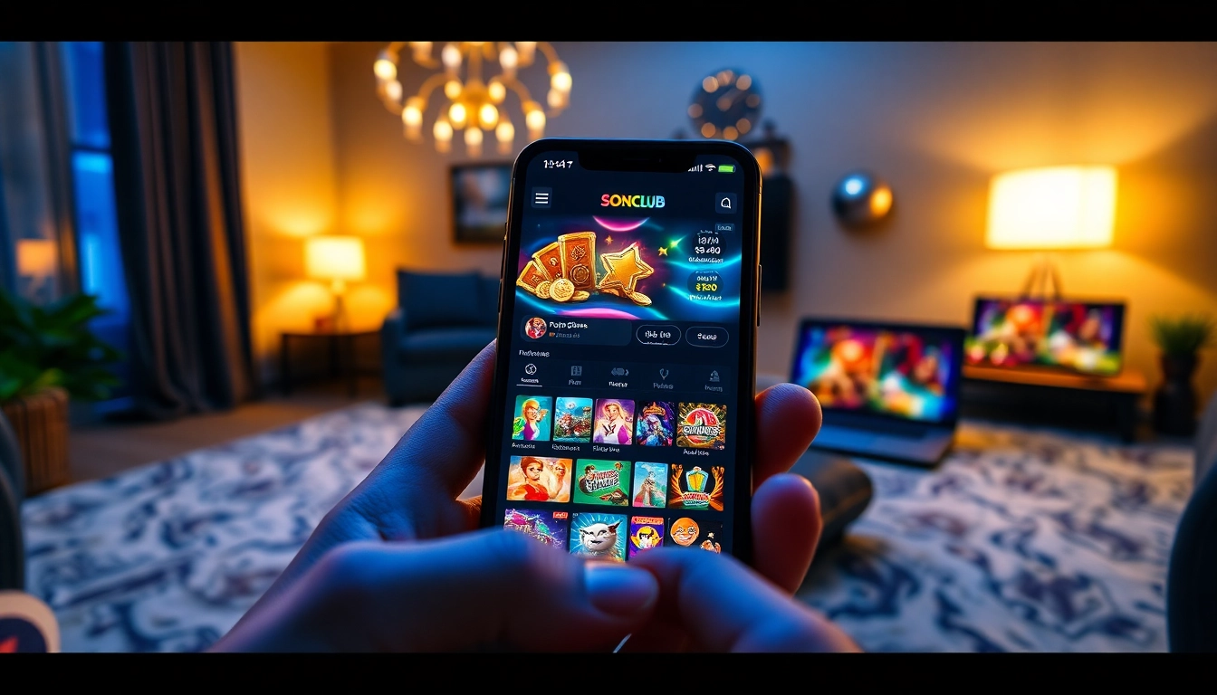 Engaging scene of a user downloading the Sonclub app for exciting gaming experiences.