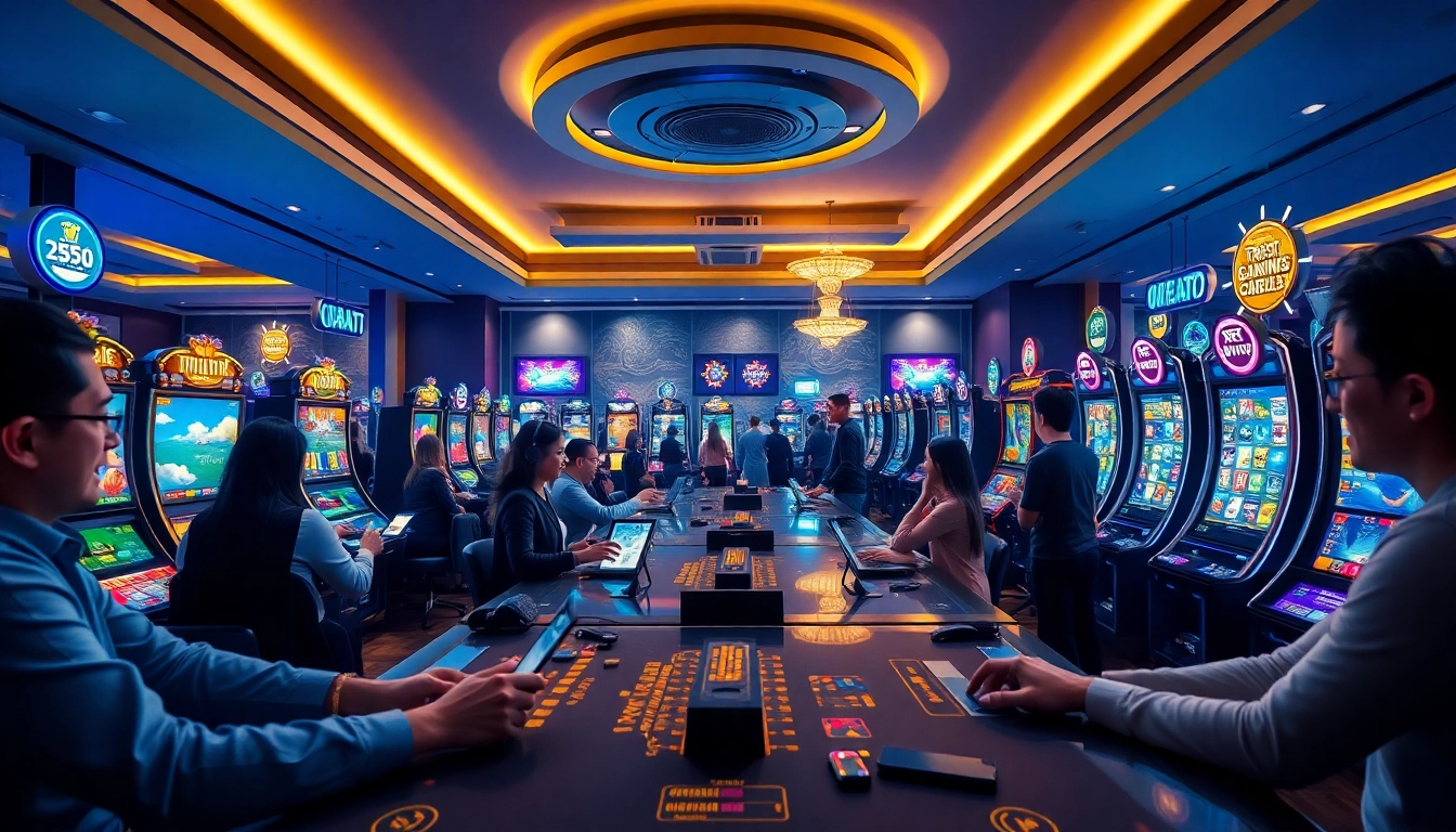 Man88 online gambling platform with players enjoying games in a vibrant digital setting.