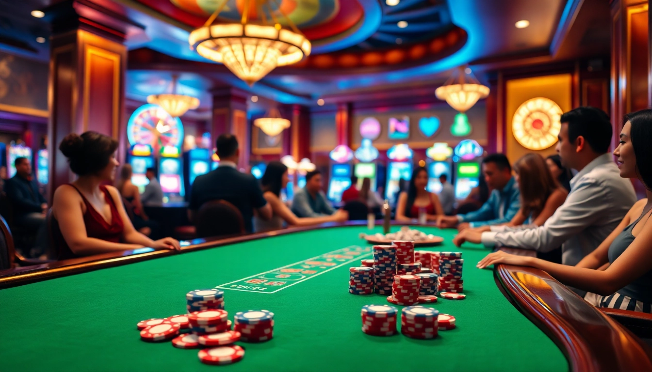 Exciting casino scene at TG88 with vibrantly colored poker chips and roulette wheel.